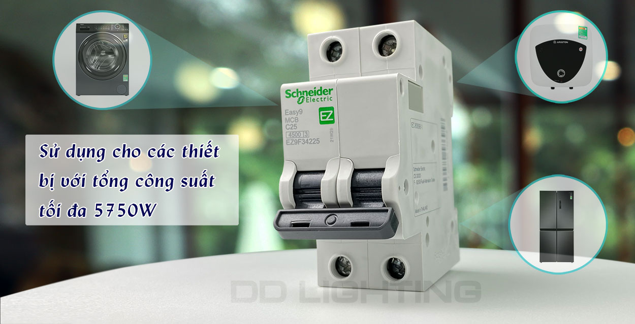 Cầu dao MCB 2P 25A Easy9 thương hiệu Schneider